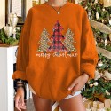 Christmas Tree Leopard Plaid Printed Round Neck Longsleeved Sweater  Nhwu413176