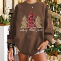 Christmas Tree Leopard Plaid Printed Round Neck Longsleeved Sweater  Nhwu413176