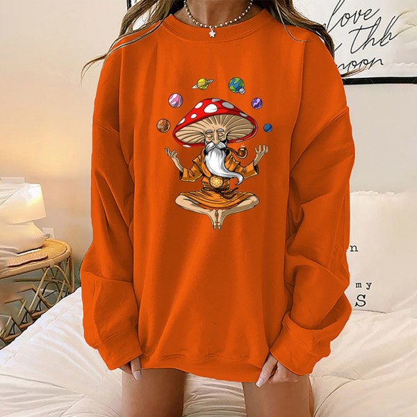 Mushroom Old Man Printed Round Neck Longsleeved Sweater  Nhwu413179