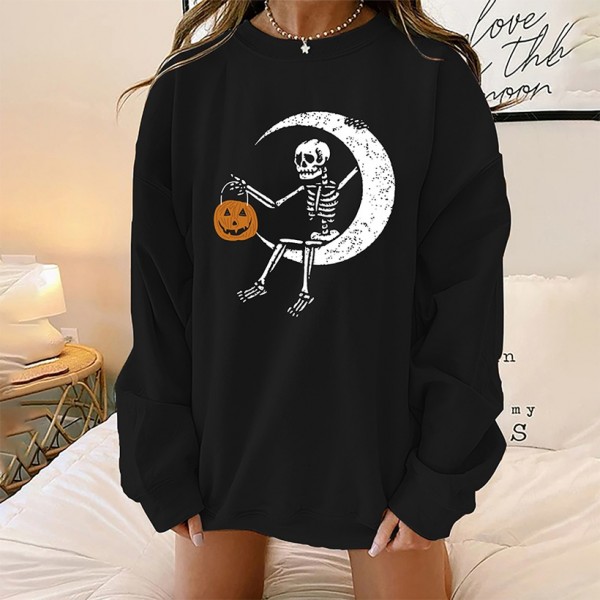 Halloween Skull Pumpkin Lamp Moon Printed Round Neck Longsleeved Sweater  Nhwu413188