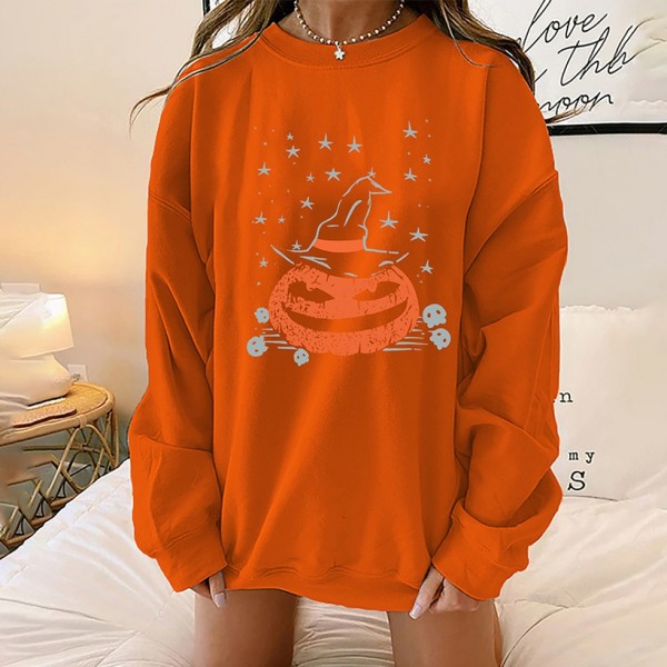 Halloween Pumpkin Printed Round Neck Longsleeved Sweater  Nhwu413191