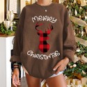 Fashion Red Plaid Elk Round Neck Printed Longsleeved Sweater Nhwu414780