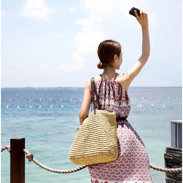 Fashionable Crochet Handtie Straw Woven Shoulder Bag Nhxm409037