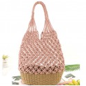 Retro Hollow Straw Woven Solid Color Bucket Bag Nhxm409038