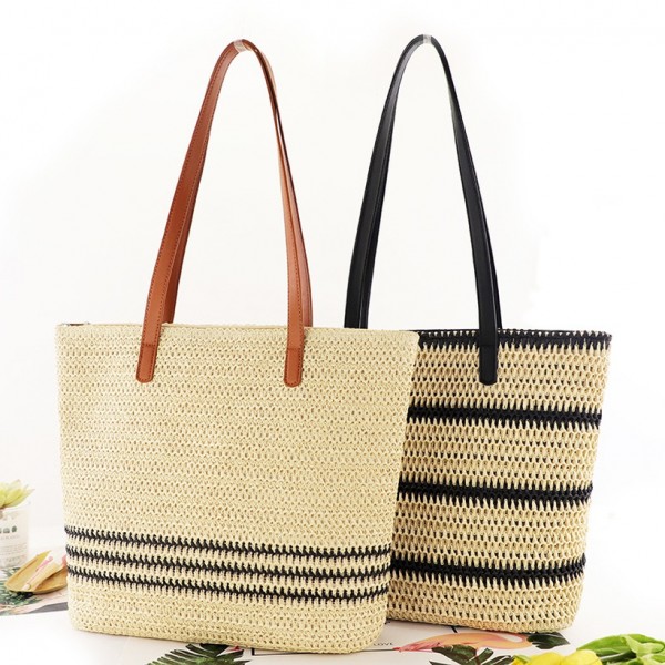 New Fashion Contrast Color Striped Woven Oneshoulder Straw Bag Nhxm409041