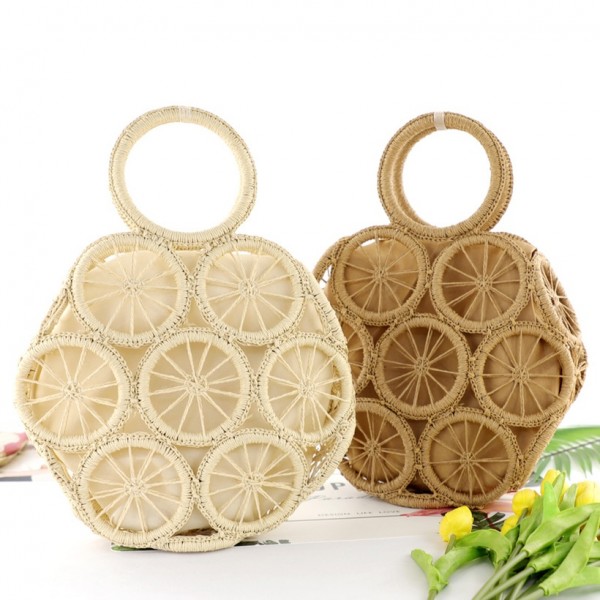 New Vintage Circle Hollow Paper Rope Woven Bag Nhxm409042