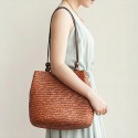 Simple Retro Bead Straw Woven Solid Color Bag Nhxm409044