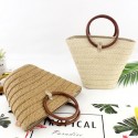 Vintage Circle Handle Straw Woven Bucket Handtie Bag Nhxm409047