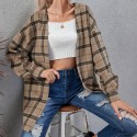 Retro Plaid Long Sleeved Coat  Nhzn413053