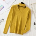 Simple Solid Color Pullover Halter Vneck Top Knitted Sweater Nhzn414757