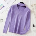 Simple Solid Color Pullover Halter Vneck Top Knitted Sweater Nhzn414757