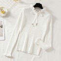 Solid Color Bow Ruffled Knit Sweater Nhzn414758