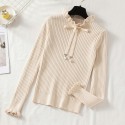 Solid Color Bow Ruffled Knit Sweater Nhzn414758