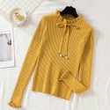 Solid Color Bow Ruffled Knit Sweater Nhzn414758