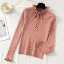 Solid Color Bow Ruffled Knit Sweater Nhzn414758