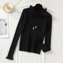 Solid Color Bow Ruffled Knit Sweater Nhzn414758